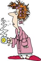 Woman in pajamas and curlers
