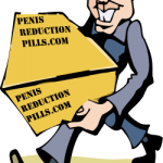 Mailman-with-Box Cartoon of a mailman with our large "Penis Reduction Pills.com" box