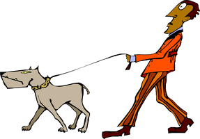 ManWalkingDog A cartoon of a man walking a dog on a leash.